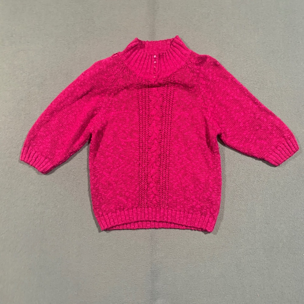 SML Sport Sweater Women Medium Magenta Pink 3/4 Sleeve Mock Neck Barbiecore Knit